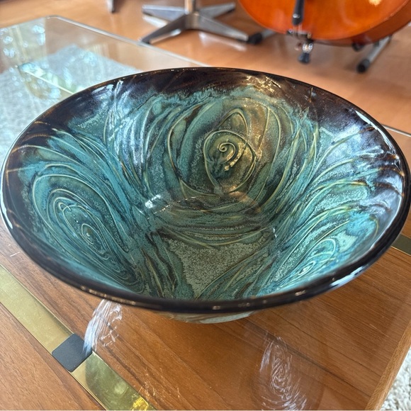 Louis Brud Handcrafted Pottery Bowl Art Pottery Vintage Blue - Picture 12 of 13